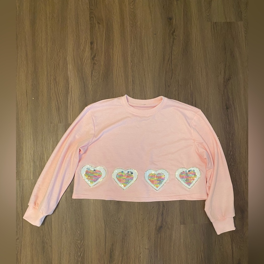 Pink Pastel Sequin Heart Crop Top